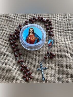 Sacred Heart catholic rosary with case New Wooden In case New
